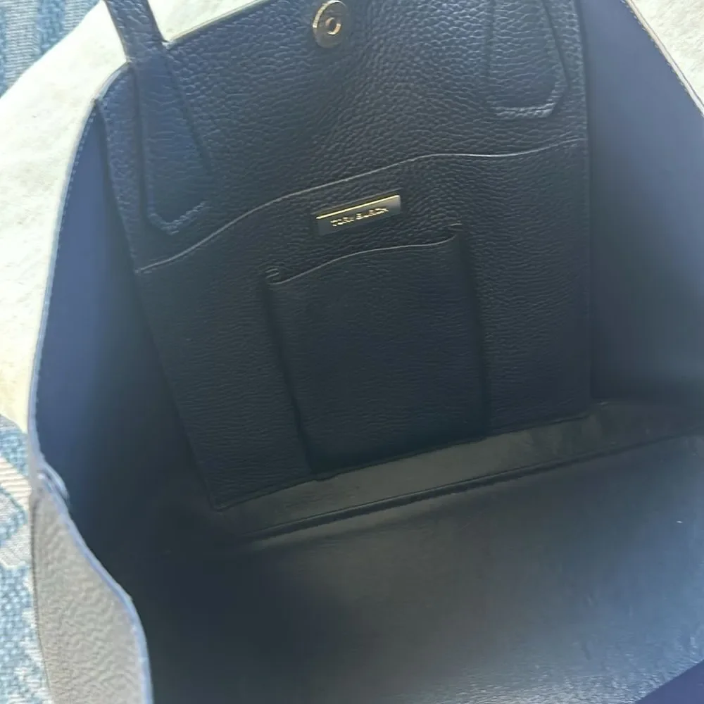 Tory Burch Navy Blue Pebbled leather Tote Bag